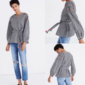 NWOT Madewell Gingham Top With Tassel Belt
